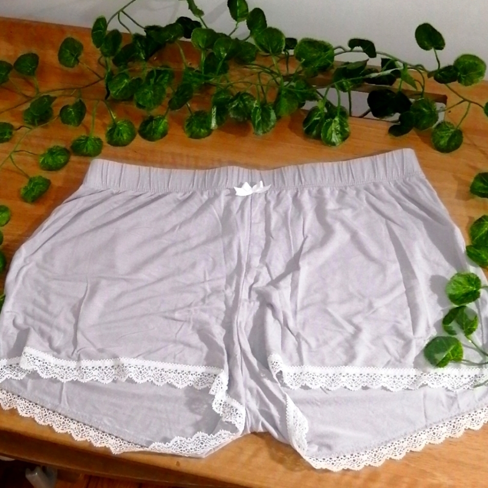 Cynthia Rowley Gray Pajama Shorts with White Lace Trim